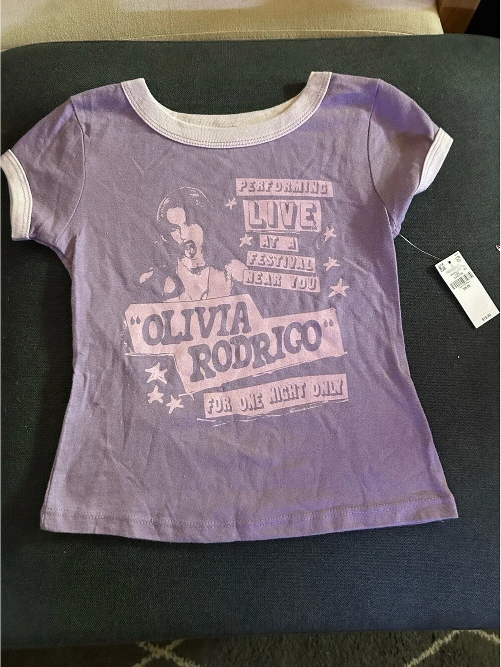 Old Navy Graphic Olivia Rodrigo Short Purple Sleeve T-Shirt, Size XS 5 - New